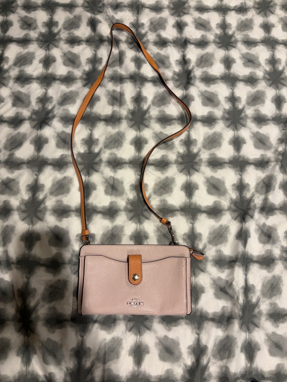 Coach Blush Pebbled Leather Crossbody with Tan Strap with matching wallet